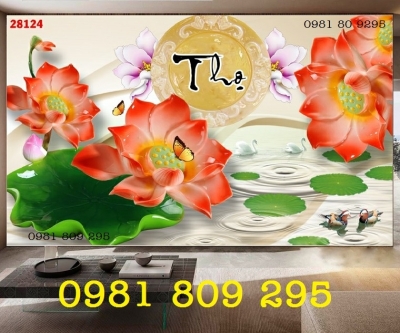 Mãu tranh hoa sen - gạch 3d phòng khách