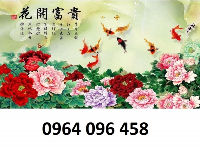 Tranh gạch phong thủy cá chép hoa mẫu đơn - HCDC55