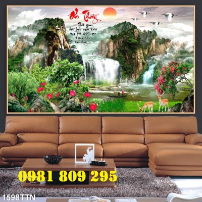 Tranh gạch 3d vườn cây ao cá HH7532