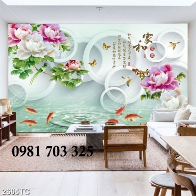 Tranh gạch hoa mẫu đơn 3D