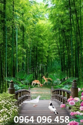 Tranh 3d rừng cây tre trúc - tranh gạch 3d ốp tường - GVGG4