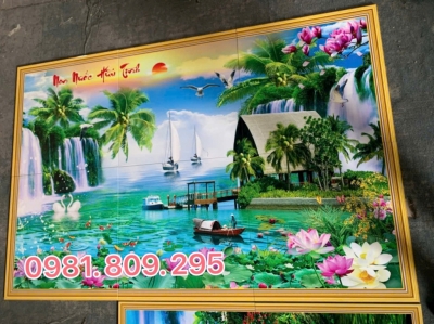 Tranh 3d thuyền buồm , gạch trang trí