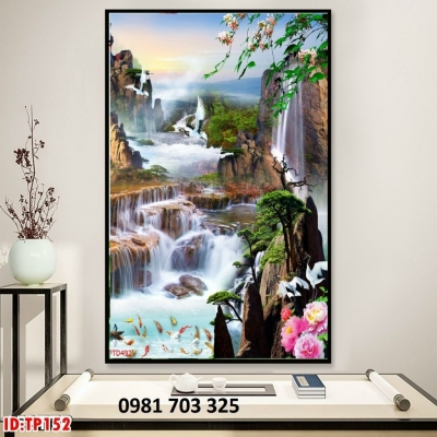 Tranh gạch phong cảnh thác nước 3D khổ đứng