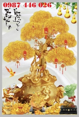 Tranh gạch men cây tiền lộc vàng