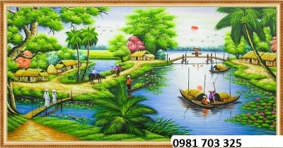 Tranh gạch cảnh làng quê yên bình