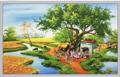 Gạch tranh 3d phong cảnh làng quê