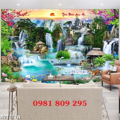 Tranh gạch ốp tường 3d phong cảnh mặt trời