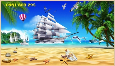 Tranh thuyền buồm, gạch tranh 3d trang trí  HP5656