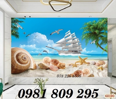 Gạch tranh 3d thuyền buồm xanh mát