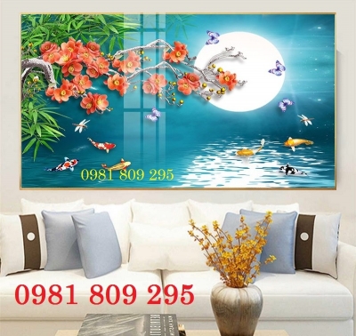 Gạch trang trí 3d hoa sen cá chép