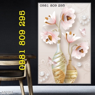 Tranh gạch 3d bình hoa sen trắng