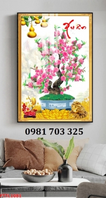 Tranh gạch hoa đào 3D trang trí