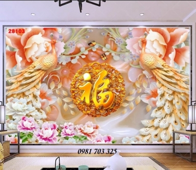 Tranh chim công 3D- gạch tranh phong thủy