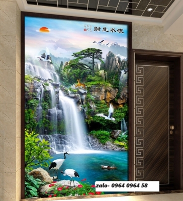 Tranh gạch 3d ốp tường phong cảnh khổ đứng - SKM85