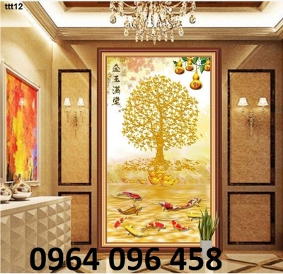 tranh 3d cây kim tiền phong thủy - gạch tranh 3d ốp tường - SKG32