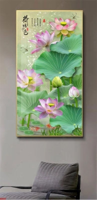 TRanh hoa sen phong thủy, gạch 3D ốp tường