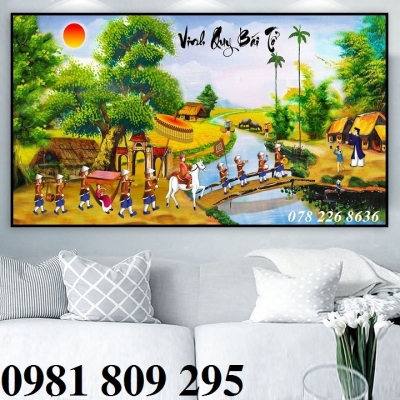 Tranh gạch ốp làng quê 3d