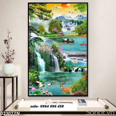 Tranh gạch 3d ốp tường phong cảnh khổ đứng - XCX433