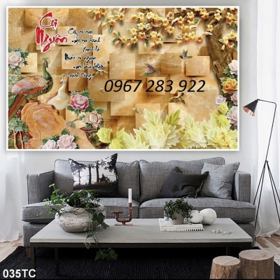 Tranh chim công gạch men ốp tường trang trí
