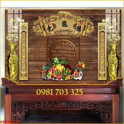 Tranh gạch men 3D câu đối ốp phòng thờ