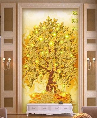 tranh gạch 3d cây tiền vàng