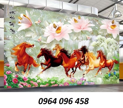 Tranh gạch 3d phong thủy 8 con ngựa - TKMN8