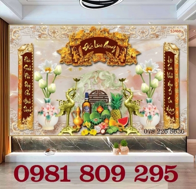 Tranh gạch ốp tường phòng thờ Phúc Lộc Thọ