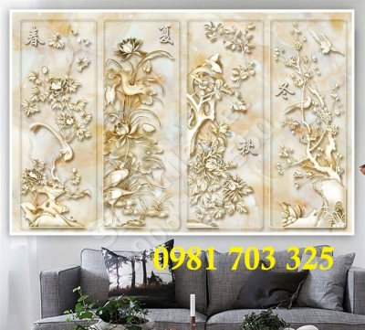 Gạch tranh 3d tứ quý sang trọng