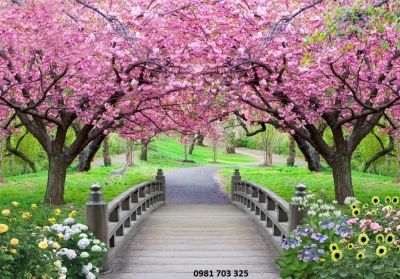 Gạch tranh ốp tường- tranh hoa đào