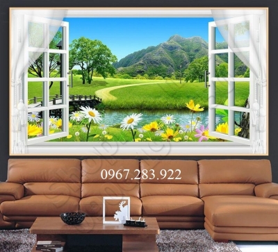 Tranh 3D- Tranh gạch phong cảnh cửa sổ