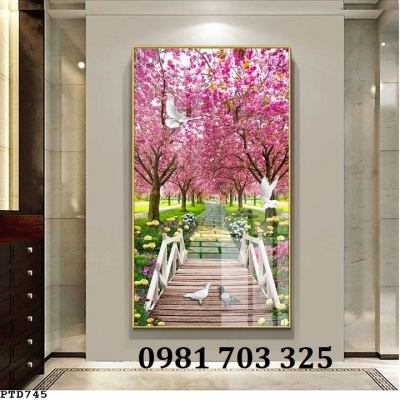 Gạch tranh phong cảnh khổ đứng 3D trang trí