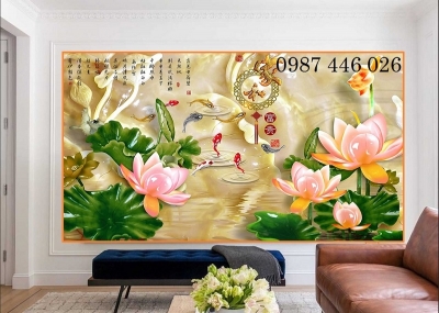 Gạch tranh hoa sen 3d óp tường HP9822