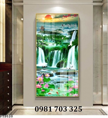 Tranh gạch thác nước khổ đứng