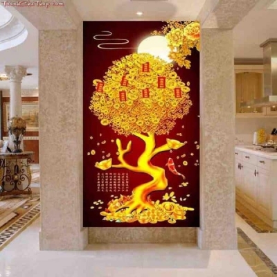 Tranh gạch ốp tường 3d cây kim tiền - SDXCC53