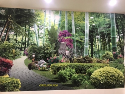 Gạch tranh phong cảnh phòng khách