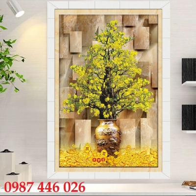 Tranh gạch 3d hoa mai vàng HP282