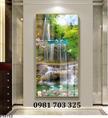 Tranh gạch men khổ đứng phong cảnh thác nước