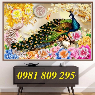 Tranh gạch men , tranh chim công 3d