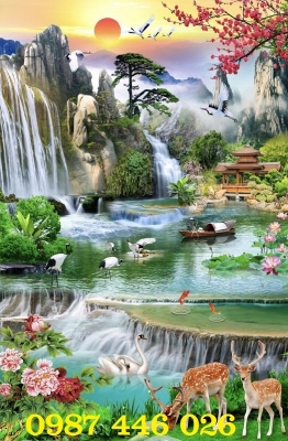 Tranh gạch 3d thác nước p