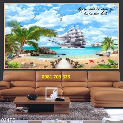 Gạch tranh thuận buồm xuôi gió phong thủy 3D