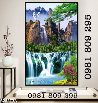 Gạch tranh 3d phong cảnh  đứng- tranh phòng khách