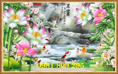tranh 3d hoaa sen - tranh gạch