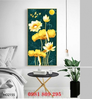 Tranh gạch hoa sen khổ dọc trang trí 3d
