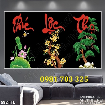 Tranh phúc lộc thọ, gạch men 3D trang trí tường