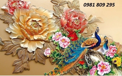 tranh 3d chim công dán tường