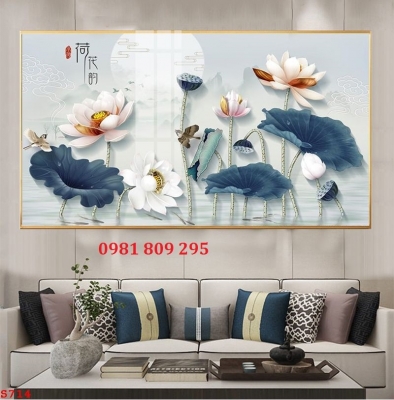 Tranh gạch sứ ngọc 3d hoa sen H9875