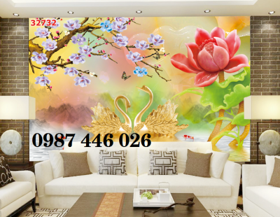 Gạch tranh hoa sen, tranh 3d HP97273
