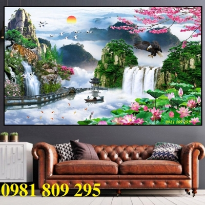 Tranh gạch 3d thác nước phong thủy - gạch tranh 3d