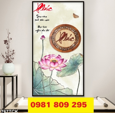 Tranh gạch khổ đứng hoa sen 3d GD765