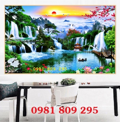 Tranh thác nước , gạch ốp tường , tranh phòng khách